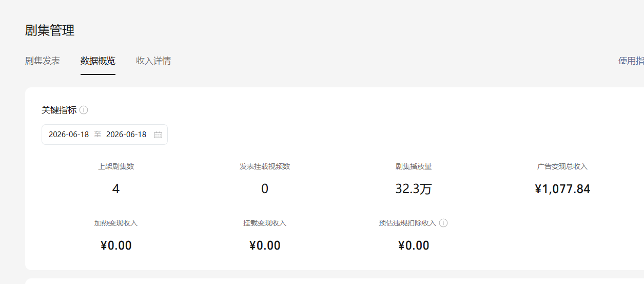 视频号漫剧挂载收入截图-1077元